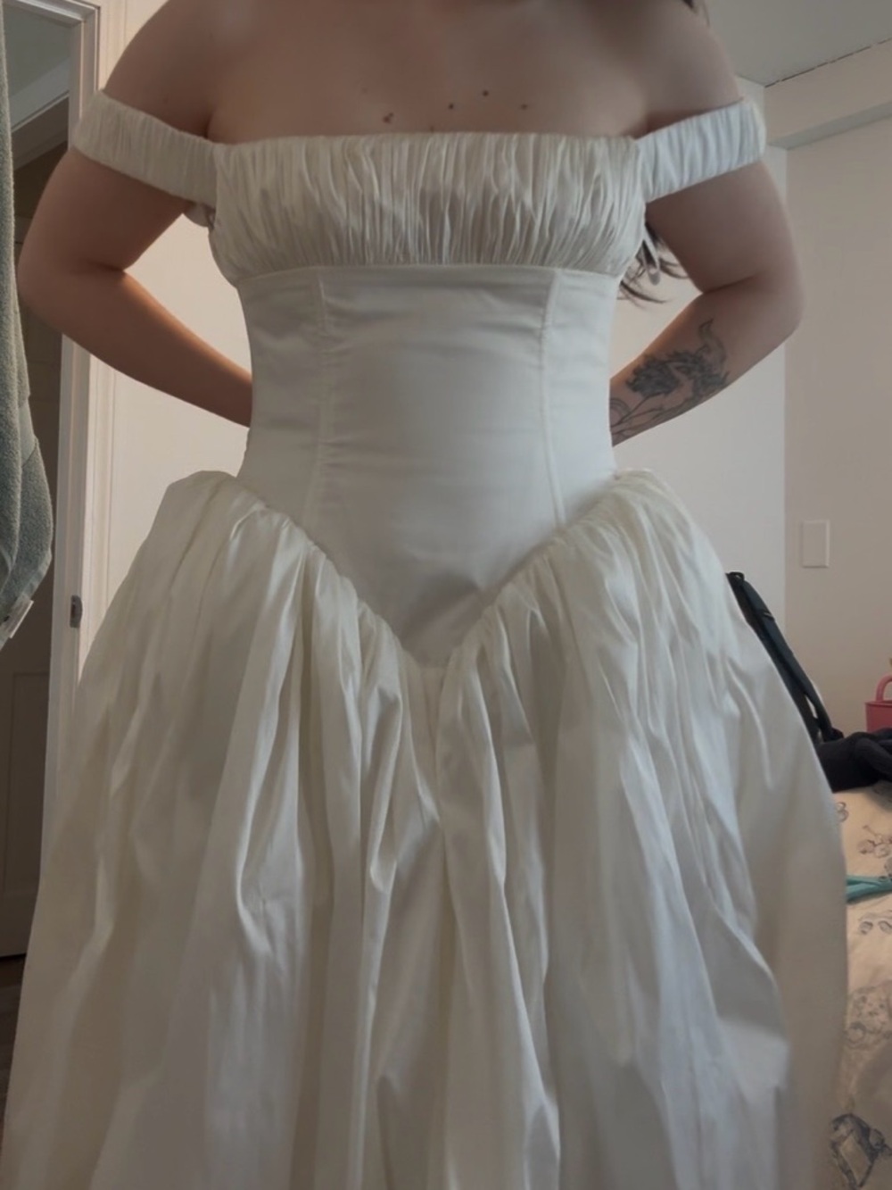 Off-Shoulder White Ball Gown Bridal Dress